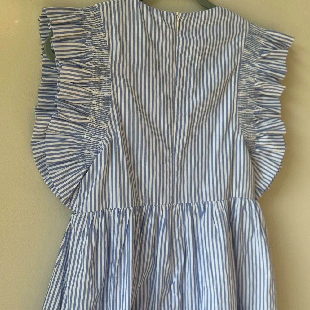 NWOT English Factory Size XS Blue White Striped Ruffle Sleeve Dress Short